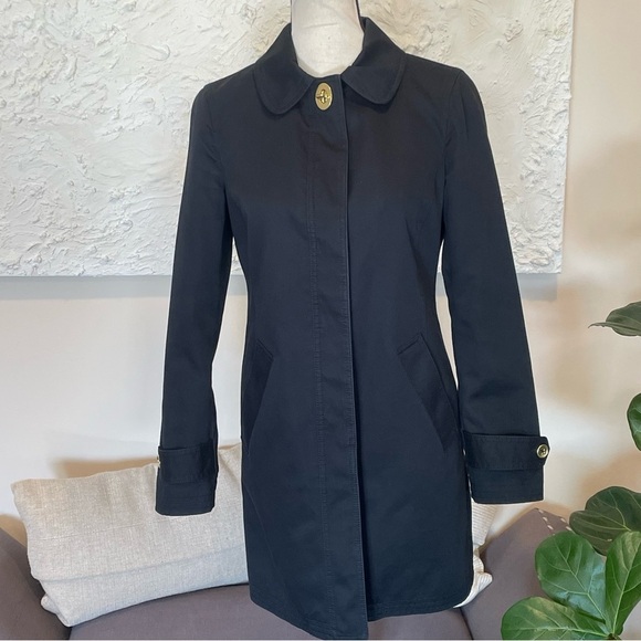 COACH Women's Coat Gold Closure Dark Blue Concealed Buttons Size XS - Picture 1 of 10